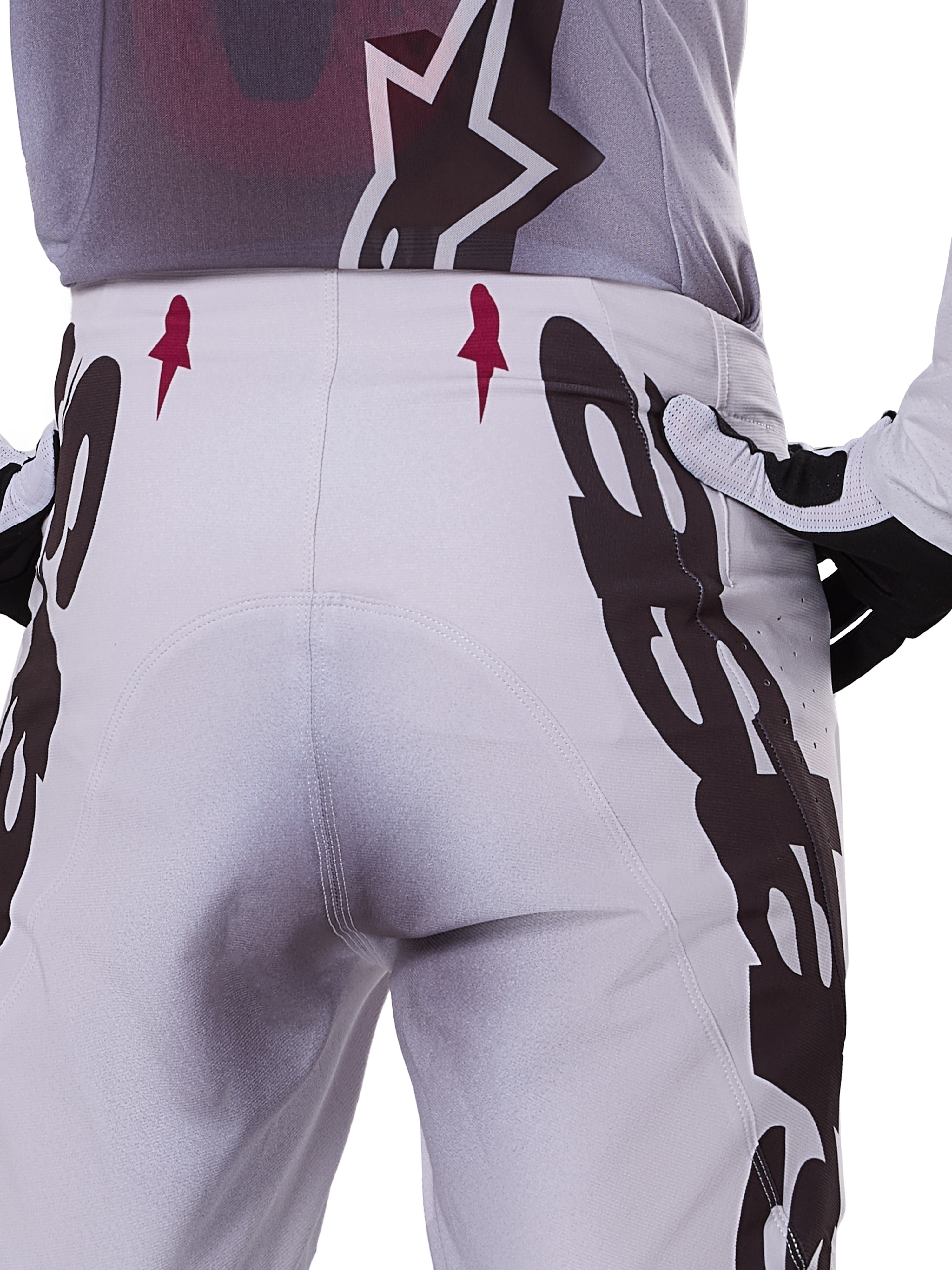Alpinestars 2025 Supertech Maker Pants, Motocross Pants, Silver and Black, athletic fit with goat leather knee panels and Stretchnet zones, durable and lightweight design for professional motocross
