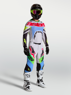 Alpinestars Supertech Dyna Pants, Men's Motocross Gear, Light Lilac and Green Fluo, on-model as part of a full racing kit.