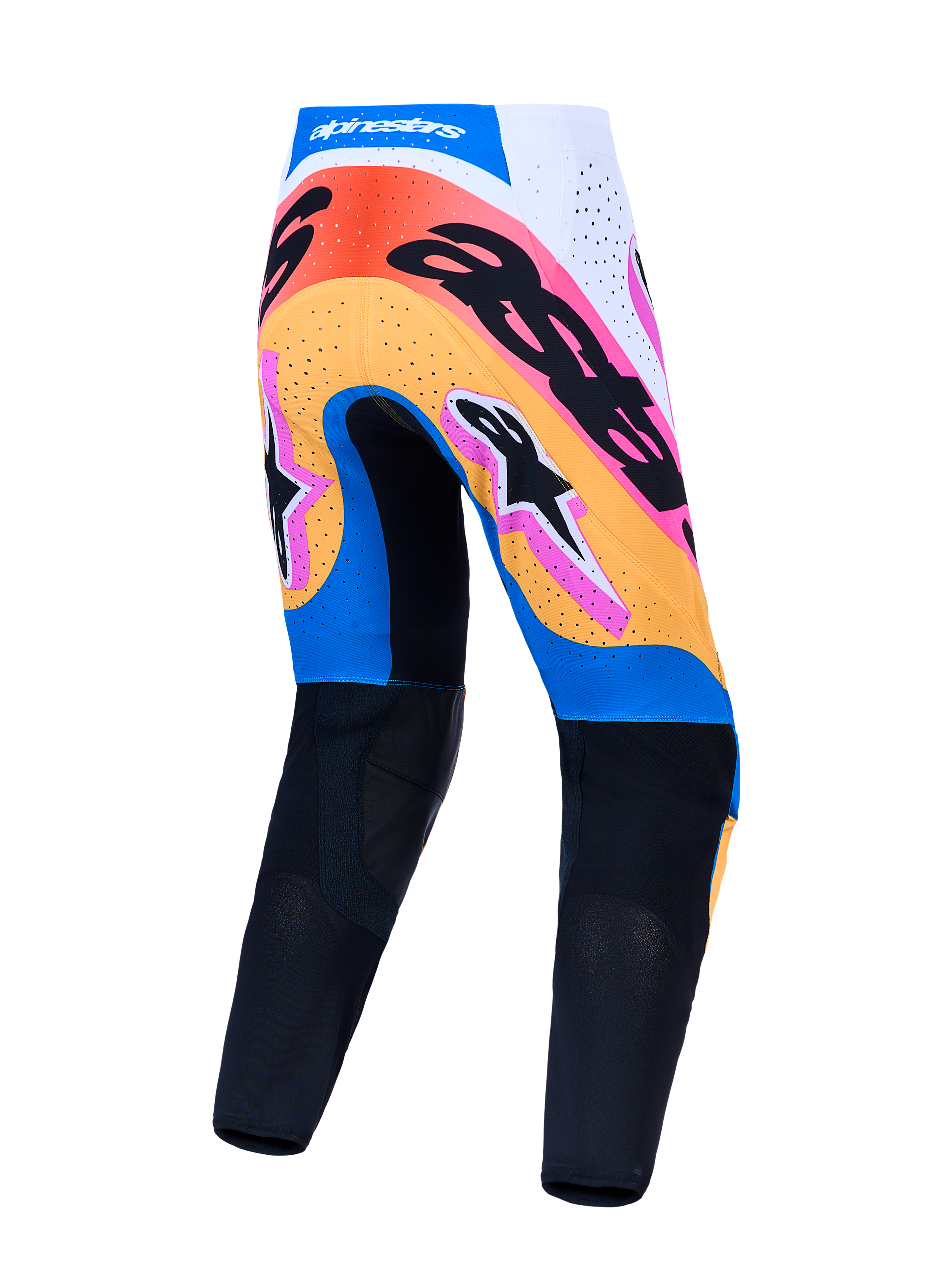 Alpinestars Supertech Dyna Pants, Men's Motocross Pants, Blue and Black multi-color graphics, rear view, performance MX gear.