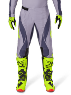Alpinestars 2025 Techstar Dreem Pants, Motocross Pants, Light Gray and Dark Gray with neon yellow accents, paired with neon yellow boots and gloves, laser-cut ventilation, black buckles, red boot soles, professional motocross gear