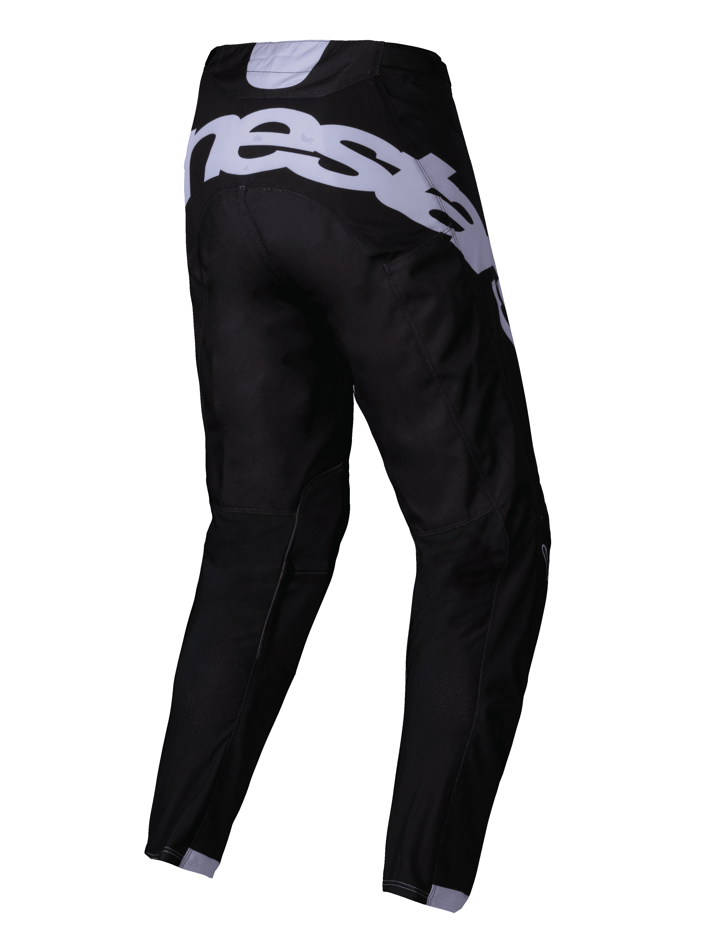 Alpinestars 2025 Racer Graphite Pants, Motocross Pants, Black and Gray, rear view featuring large gray branding across the seat, pre-curved legs, and durable technical fabric for off-road racing
