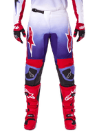 Alpinestars 2025 Fluid Wurx Pants, Motocross Pants, Purple and Bright Red, worn with matching red boots and gloves, featuring white logos on the thighs and black knee reinforcements, performance gear for off-road riding