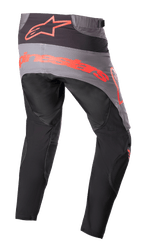 Alpinestars 2023 Techstar Sein Pants, Motocross Pants, Black and Neon Red, rear view featuring a grey seat panel with large neon red branding, ergonomic pre-curved legs, and durable textile construction for off-road performance.