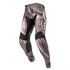 Alpinestars 2024 Racer Tactical Pants, Motocross Pants, Military Green Camo Brown camouflage pattern, featuring black stretch panels on inner thighs and knees, white Alpinestars logo on the thigh, ergonomic pre-curved design for off-road racing