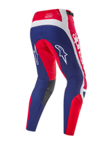 Alpinestars Limited Edition Techstar Fortitude Pants, Motocross Pants, Bright Red White and Blue, back view highlighting ergonomic racing panels, white Alpinestars logos, and dark grey inner knee panels.