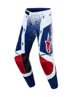 Alpinestars Limited Edition Techstar Unity Pants, blue and white motocross racing pants with red star accents.