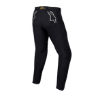Alpinestars Techdura Pants, Black Enduro and Off-Road Pants, rear view featuring grey star logos on the hips, yellow branding on the back waistband, rugged stretch polyamide material with a durable design for motorcycle riding