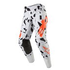 Alpinestars 2024 Techstar Rantera Pants, Motocross Pants, Haze Gray Camo, Light gray with black abstract shapes and orange logos, reinforced black knees, professional off-road racing gear