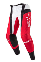 Alpinestars 2024 Techstar Ocuri Pants, Motocross Pants, Mars Red White and Black, featuring red and white panels with black perforated accents, large white Astar logo on the thigh, Alpinestars branding on shins, durable design for off-road racing