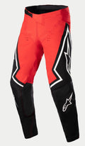 Alpinestars Techstar Acumen LE Pants, Motocross Pants, Red Black and White, featuring a red upper chassis with black lower leg sections, white star logos on the sides, and a black adjustable waist buckle, durable off-road racing gear.