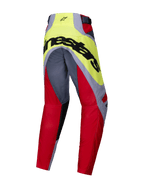 Alpinestars 2025 Youth Racer Melt Pants, Motocross Pants, Bright Red and Gray with neon yellow yoke, rear view showing large black Alpinestars branding across the seat, ergonomic pre-curved construction for youth motocross racing