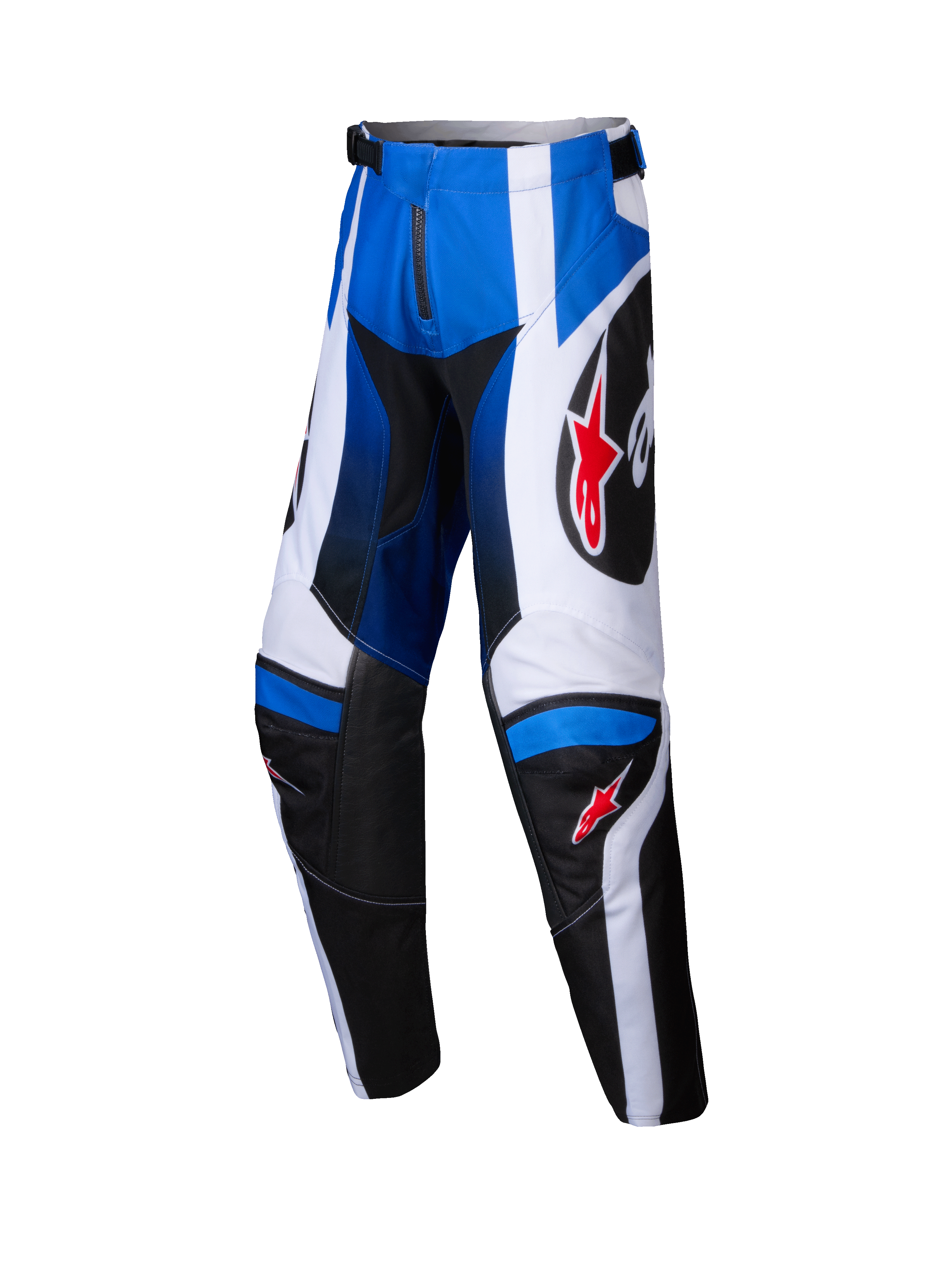 Alpinestars 2025 Youth Racer Wurx Pants, Motocross Pants, Blue Black and White, Red Star Logos, Youth Off-Road Racing Gear