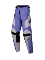 Alpinestars 2025 Youth Racer Veil Pants, Motocross Pants, Purple and White with Black, featuring goat leather inner knee panels and a pre-curved ergonomic design, durable off-road riding gear for youth