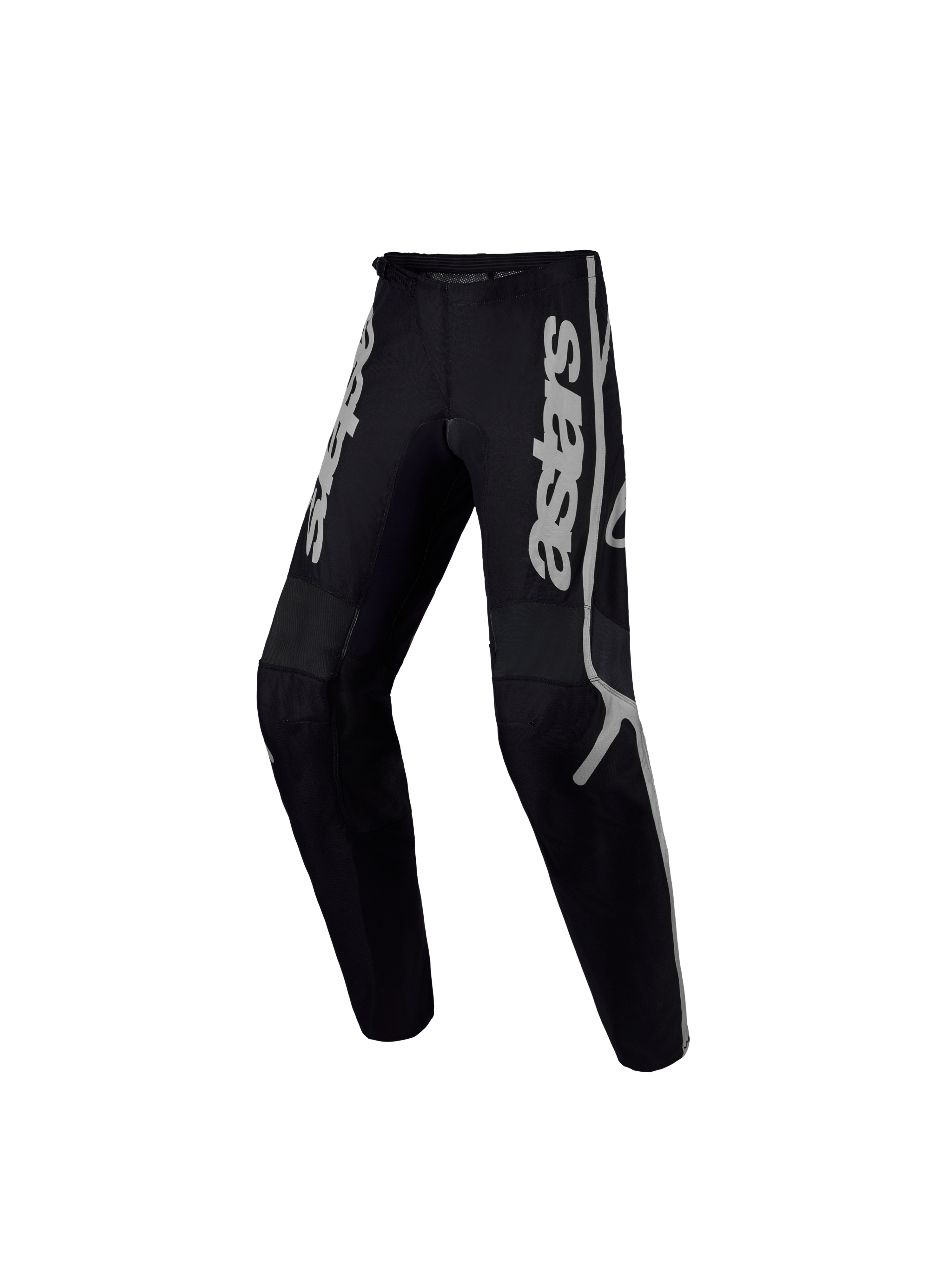 Alpinestars Youth Fluid Apex V2 Pants, durable black and silver motocross pants for young riders, textile construction.