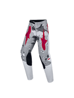 Alpinestars Youth Fluid Lone Pants, gray camo and red motocross pants with ergonomic fit for off-road riding.