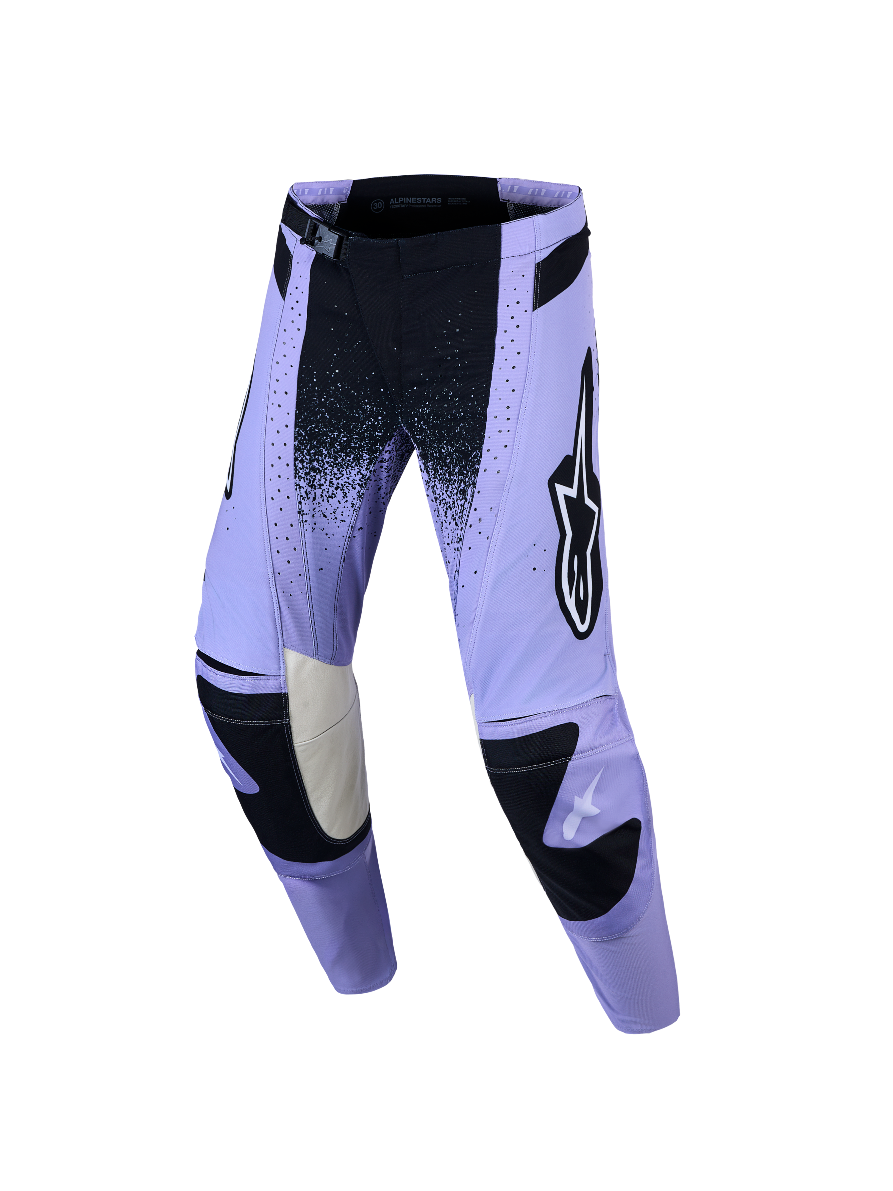 Alpinestars Stella Techstar Swan Pants, women's performance motocross gear in purple and black with ripstop panels.