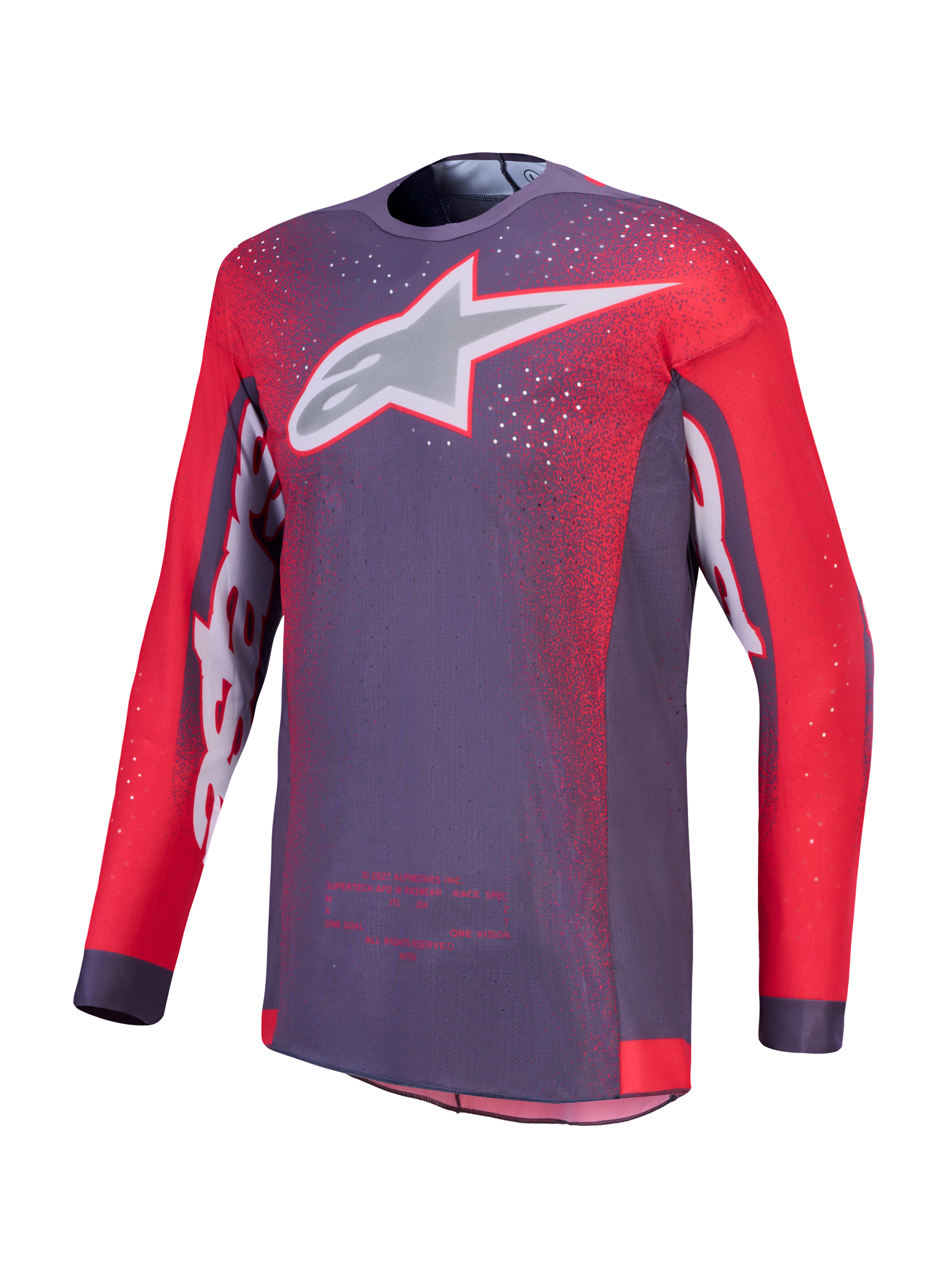 Alpinestars Supertech Hiten AFD Jersey, Motocross Racing Jersey, Men's, Graystone and Red Fluo, Ventilated Stretch Mesh.