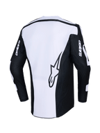 Alpinestars 2026 Racer Air Riway Jersey, Motocross Jersey, Black and White, back view showing large star logo on white panel, black sleeves with 'astars' branding, perforated mesh fabric for airflow, technical off-road riding gear