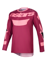 Alpinestars 2026 Racer Riway Jersey, Motocross Jersey, Dark Red Coral, featuring light pink "astars" text on the chest and graphic accents on the sleeves, long sleeve technical riding gear for off-road performance