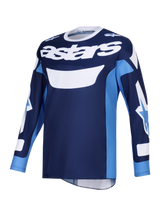 Alpinestars 2026 Racer Riway Jersey, Motocross Jersey, Ucla Blue and White, featuring bold white 'astars' logo on the chest, long sleeve design with logos on sleeves, lightweight polyfabric and moisture-wicking construction for off-road riding