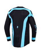 Alpinestars Supertech Vesta Jersey, black and turquoise men's motocross top featuring laser-cut back ventilation.