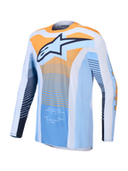 Alpinestars Techstar Maven Jersey, Dust Blue and Tangerine motocross racing jersey with moisture-wicking fabric and athletic fit.