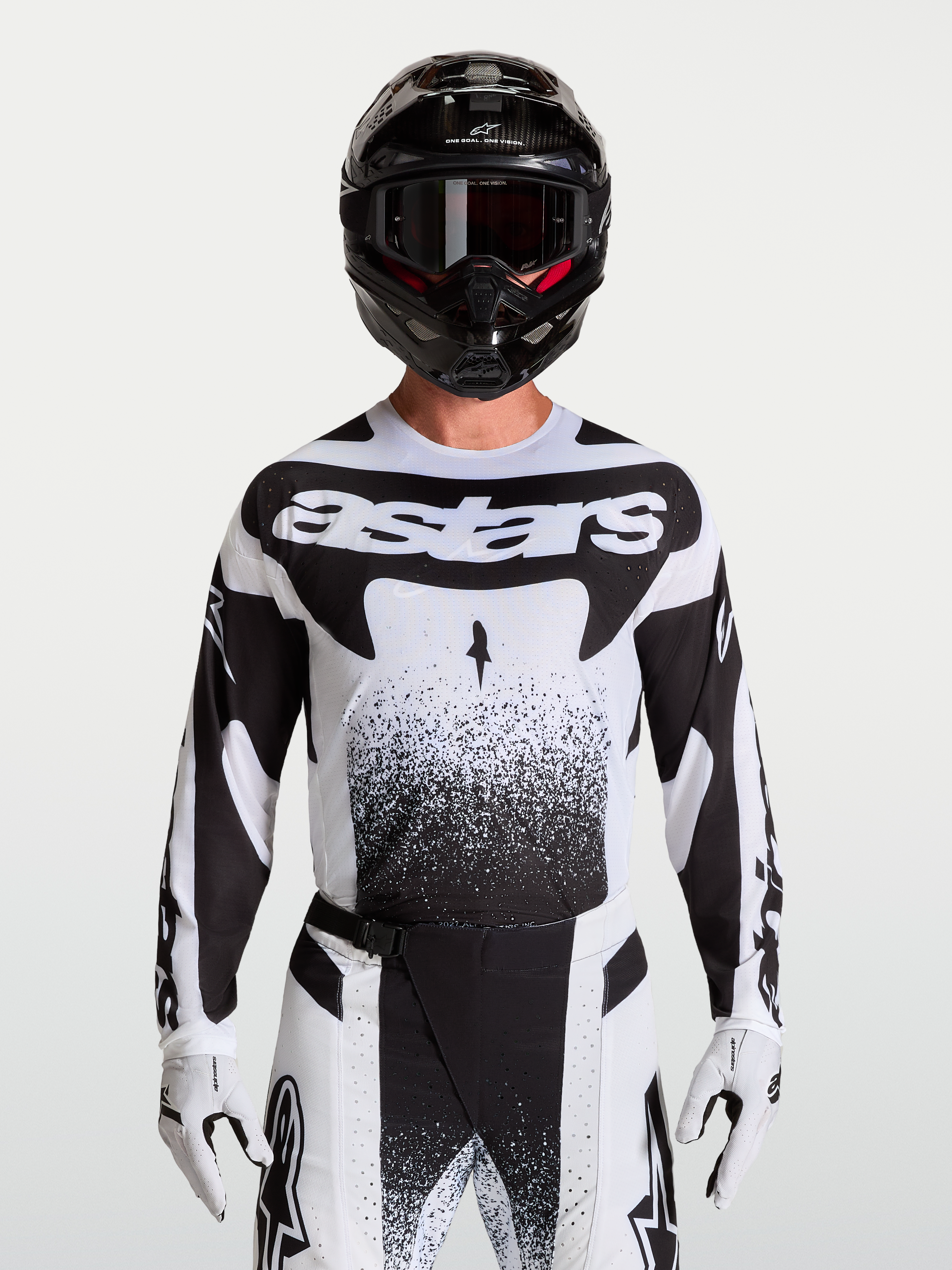 Alpinestars Techstar Swan Jersey, Men's Motocross Racing Jersey, White and Black, athletic fit with lightweight stretch fabric.