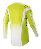 Alpinestars 2023 Techstar Push Jersey, Rear View, Yellow Fluo and White, Long Sleeve Motocross Jersey featuring white side panels and branding on sleeves, technical off-road gear