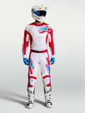 Alpinestars 2027 Racer Hunt Gear Set AND 2027 Racer Hunt Pants, red and white motocross outfit with blue accents.