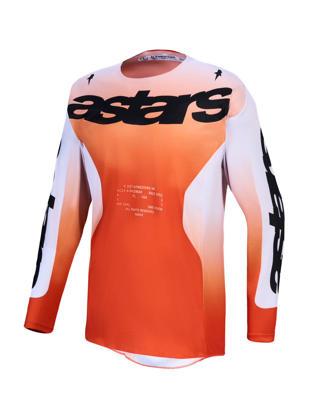 Alpinestars Racer Amber Jersey, Men's Motocross Jersey in Red and Light Lilac, moisture-wicking polyfabric with race fit.