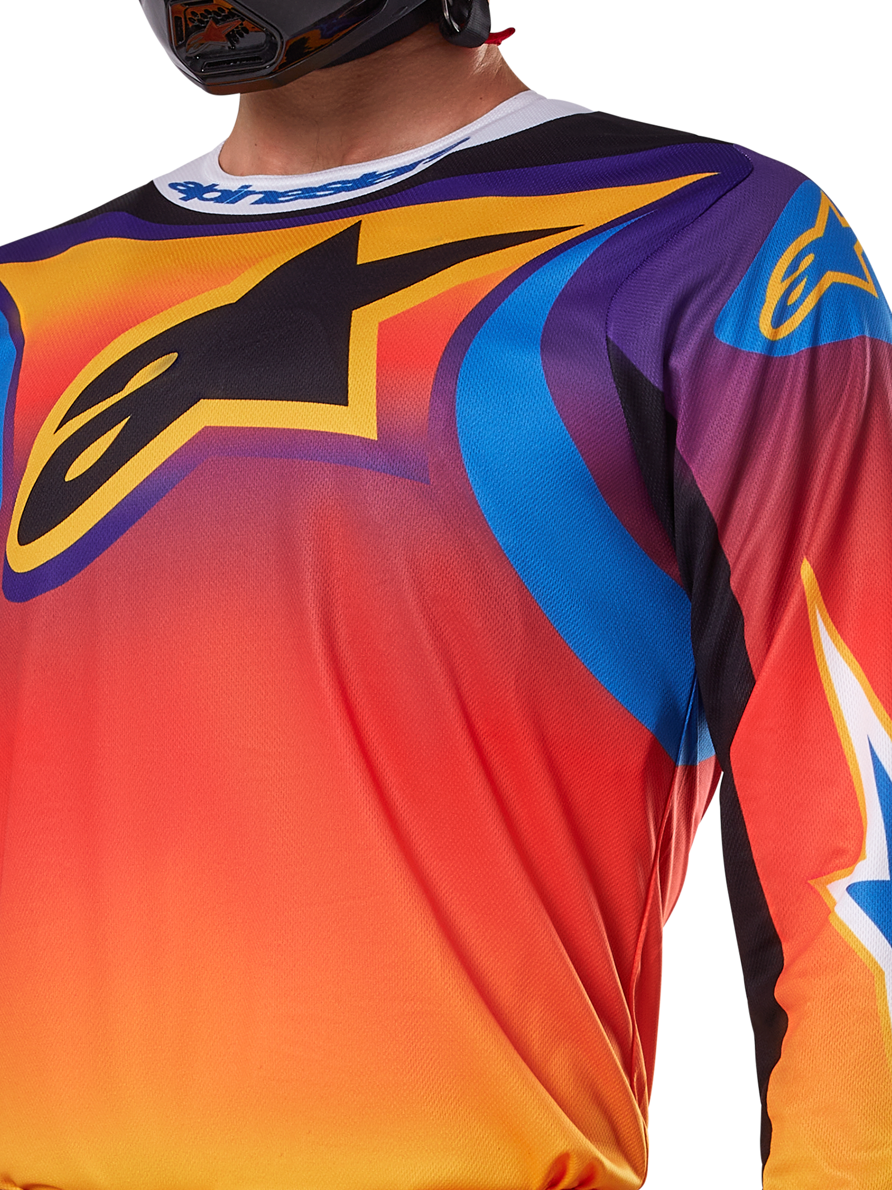 Alpinestars 2025 Fluid Wurx Jersey, Multicolor White and Orange design, Long-sleeve Motocross Jersey, Relaxed Athletic Fit, moisture-wicking polyfabric for off-road performance