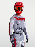 Alpinestars Racer Air Lone Jersey, Men's Motocross Gear, Gray Camo and Fire Red, breathable mesh for warm-weather riding.