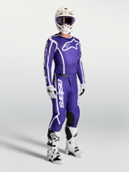 Alpinestars Fluid Apex V2 Jersey and matching pants, Deep Blue and White motocross gear set on-model with white boots and helmet.