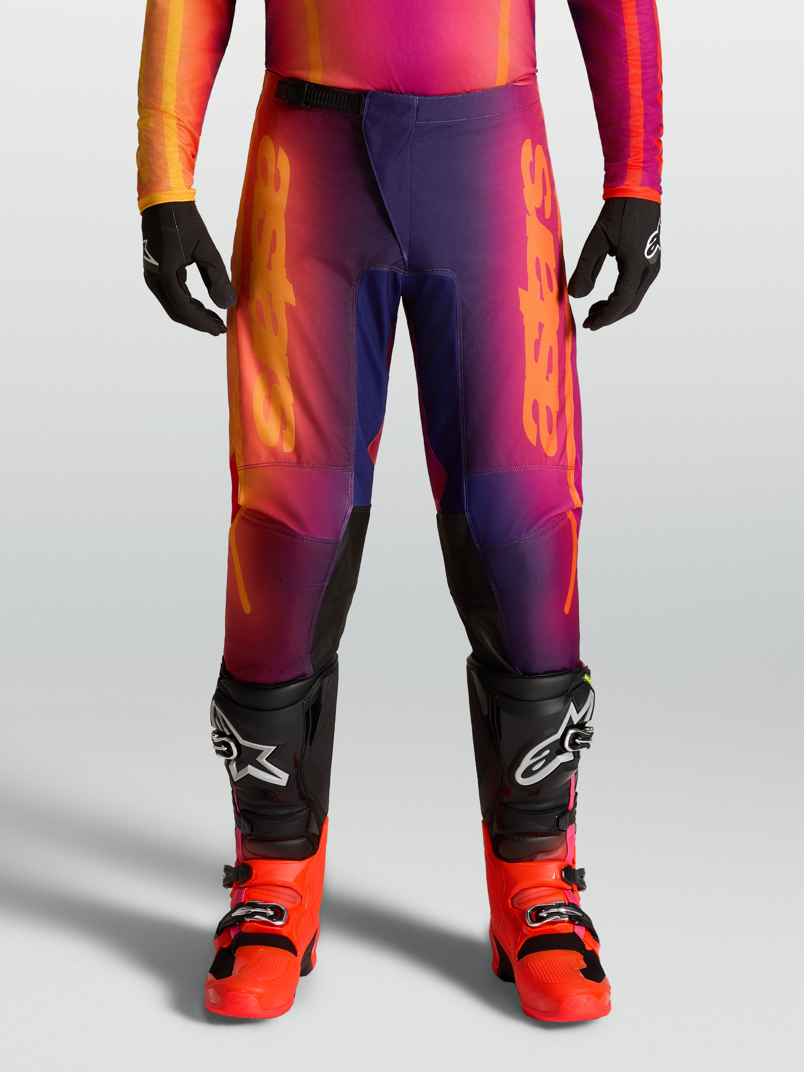 Alpinestars 2027 Fluid Kepler Pants, Men's Motocross Pants, Purple and Orange gradient, sport-fit pre-curved design.