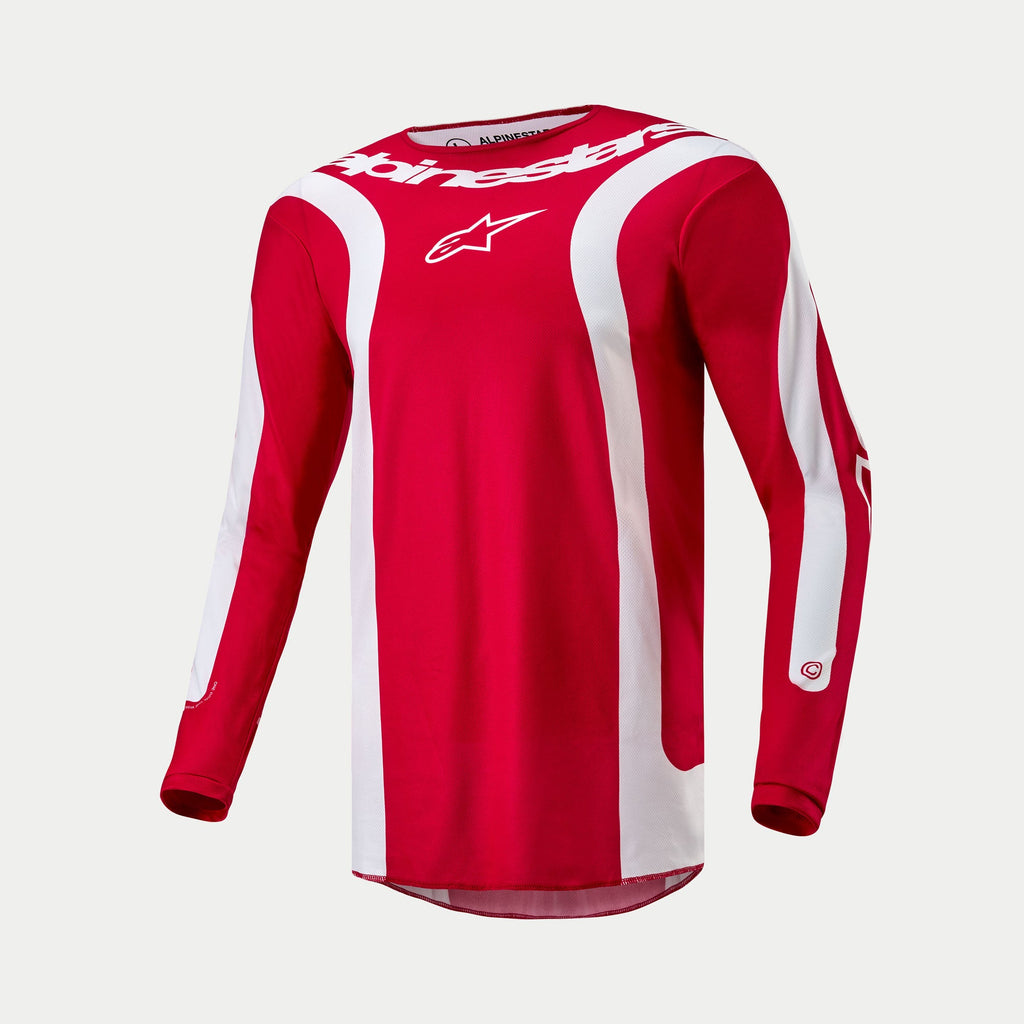 Alpinestars 2024 Fluid Lurv Jersey, Motocross Jersey for Men in Mars Red and White, lightweight poly-fabric construction with moisture-wicking and athletic sport fit