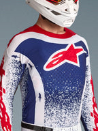Alpinestars Limited Edition Techstar Unity Jersey for men, blue and white motocross racing top with a red star logo.