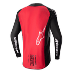 Alpinestars 2024 Supertech Ward Jersey, Motocross Jersey, Black and Red Berry, back view showing a large red back panel, black mesh sleeves with white Alpinestars branding, white star logo, and Supertech Race Spec text at the lower back.