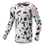 Alpinestars 2024 Techstar Rantera Jersey, Motocross Jersey, Haze Gray Camo with black abstract shapes and orange accents, long sleeves, technical off-road racing gear