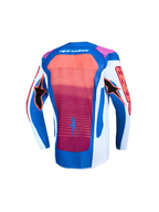 Alpinestars Youth Supertech Maven Motocross Jersey in blue, white, and hot coral with a ventilated mesh back.