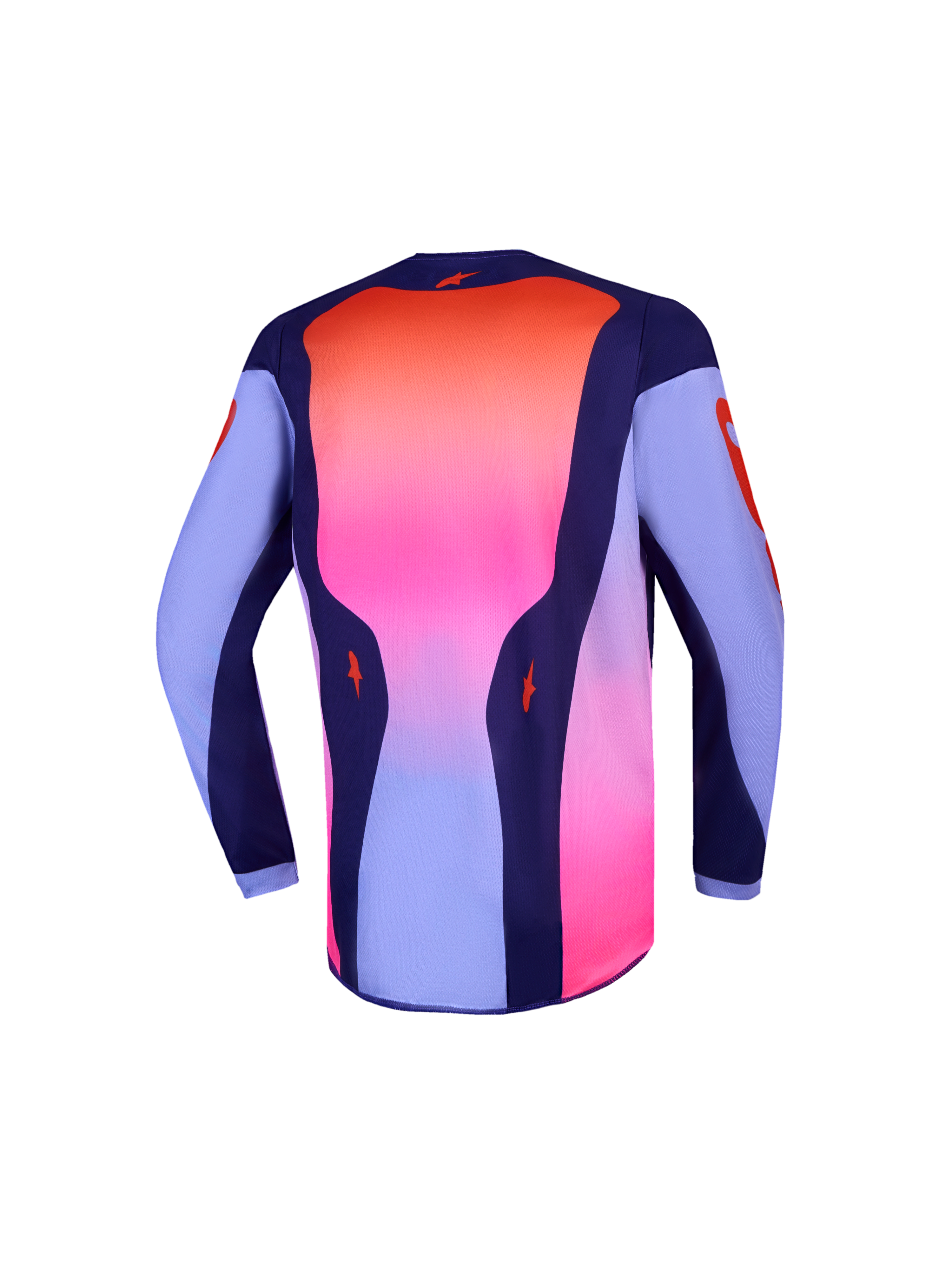 Alpinestars Youth Fluid Hunt Jersey, moisture-wicking purple and pink fluo youth motocross top with a drop tail.