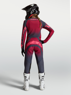 Alpinestars Stella Techstar Swan Gear Set AND Pants, women's motocross outfit in dark gray and crimson red, rear view.