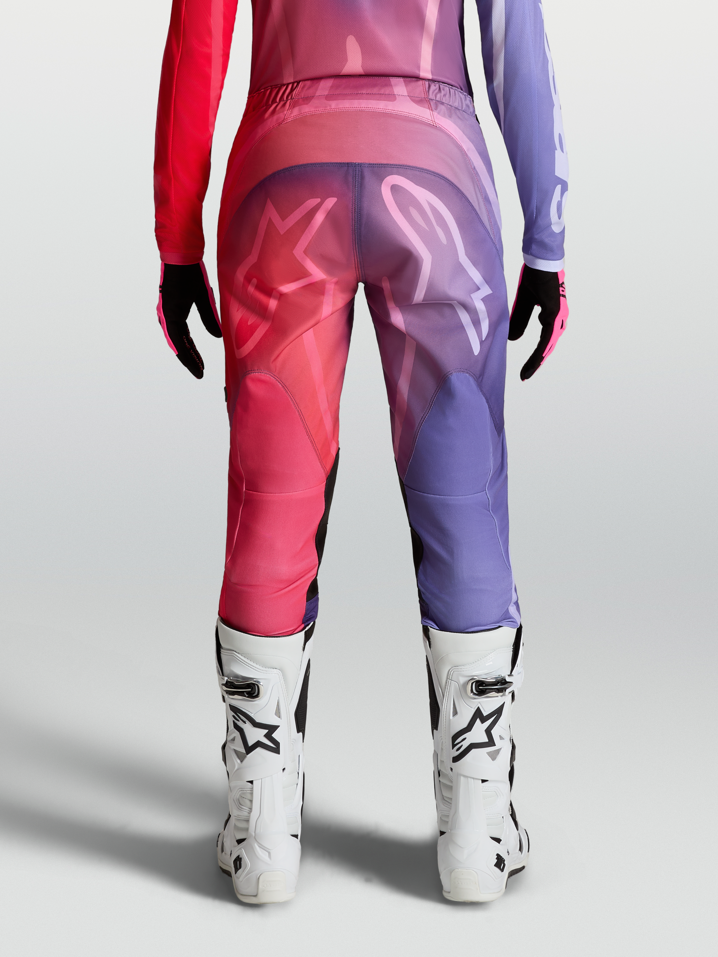Alpinestars Stella Fluid Kepler Pants, women's purple and rouge red motocross pants with pre-curved ergomonic fit.