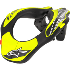 Alpinestars Youth Neck Support, Motocross Neck Brace, Black and Yellow Fluo, featuring an ergonomically profiled frame with Alpinestars star logo, lightweight construction for youth motocross and off-road protection