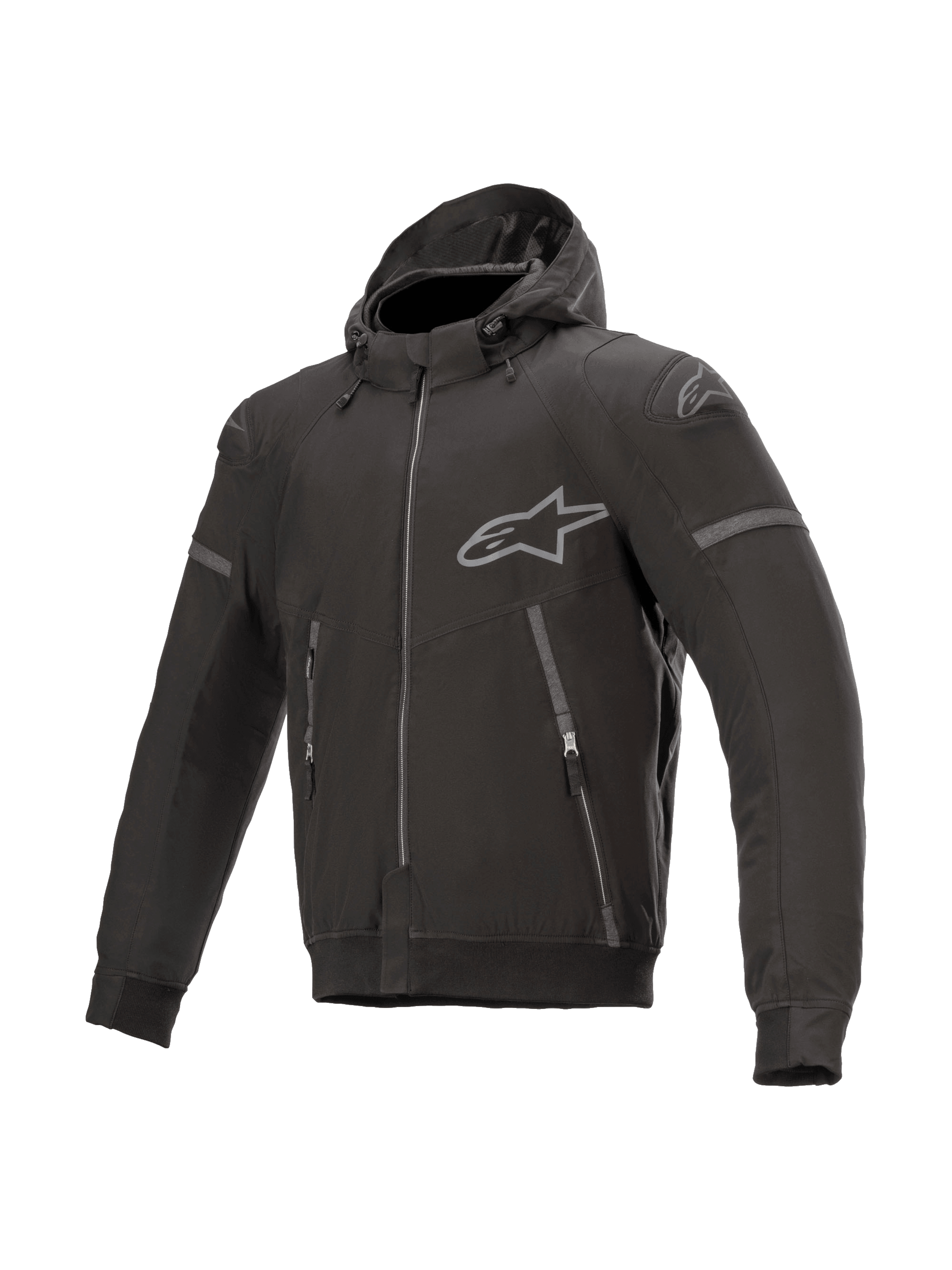 Alpinestars Sektor Tech V2 Hoodie, Men's Black Urban Road Jacket, CE Certified, featuring a wind-resistant shell.