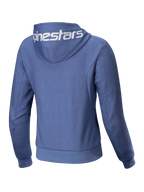 Alpinestars Stella Chrome V2 Sport Hoodie, Women's Motorcycle Jacket, Blue Violet and White, Tech Fleece with rear hood logo.