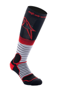 Alpinestars MX Pro Socks V2, Motocross Knee-High Socks, Black Gray and Red, featuring a red Astar logo on the upper calf, gray mid-section with thin horizontal black stripes, and reinforced red padding on the heel and ankle, moisture-wicking performance socks for off-road riding.