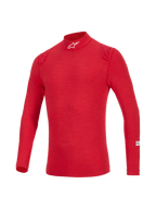 Alpinestars ZX Evo V3 Top - Long Sleeve, Red flame-resistant auto racing base layer, featuring high neck with white logo, tonal red shoulder details, and lightweight technical fabric for professional driver protection.