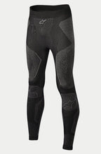 Alpinestars Ride Tech Bottom Winter, Motorcycle Base Layer Pants, Black and Gray, featuring dual-density knit panels with textured patterns, seamless construction, Alpinestars logos on the waistband and shins, designed for cold weather riding