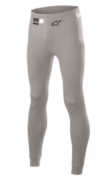 Alpinestars Race V2 Bottom FIA, Auto Racing Base Layer Pants, Mid Gray, featuring black Alpinestars logo and FIA homologation tag on the waistband, tight-fitting design in flame-resistant material