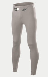 Alpinestars Race V2 Bottom FIA, Auto Racing Base Layer Pants, Mid Gray, featuring a black star logo on the leg and FIA homologation label on the waistband, lightweight flame-resistant fabric with cuffed ankles.